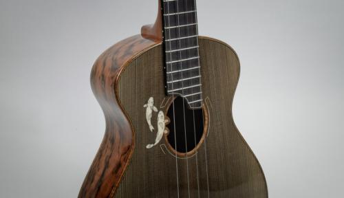 Tiger Myrtle and Ancient Sitka Tenor Uke with Koi Inlay