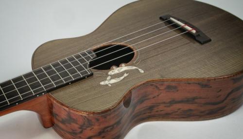 Tiger Myrtle and Ancient Sitka Tenor Uke with Koi Inlay